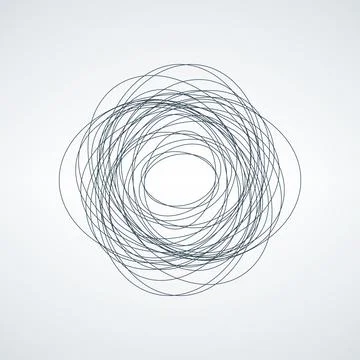 Vector abstract chaotic circle sketch lines. Black round shape. Twisted shape Stock Illustration