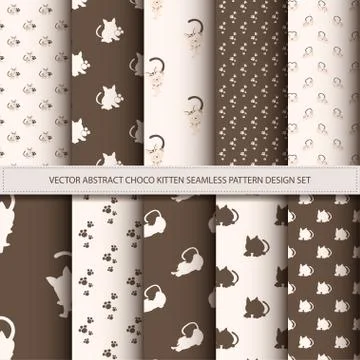 Vector abstract choco kitten seamless pattern design set Stock Illustration