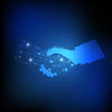 Vector : Abstract circle and network on hand shaking on blue background Stock Illustration