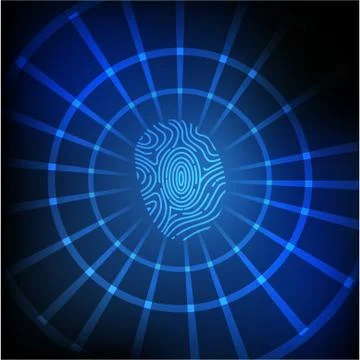 Vector : Abstract circle with finger print on blue background Stock Illustration