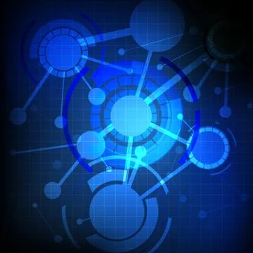 Vector : Abstract circle network on blue technology background Stock Illustration