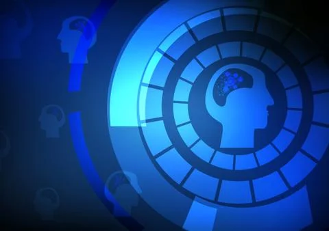 Vector : Abstract circle network in the brain on blue technology background Stock Illustration