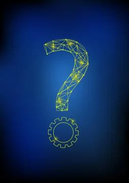 Vector : Abstract circles network and gears in question symbol Stock Illustration