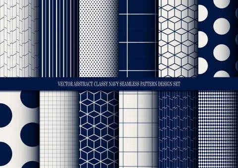 Vector abstract classy navy seamless pattern set Stock Illustration