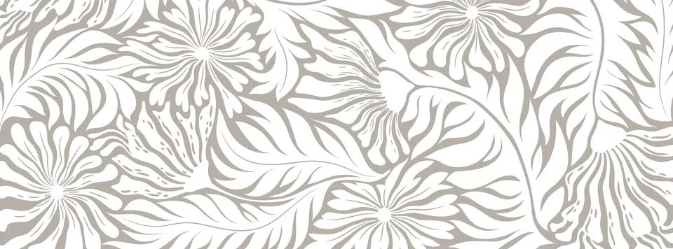 Vector abstract creative banner with hand drawn white flowers and plants is.. Stock Illustration