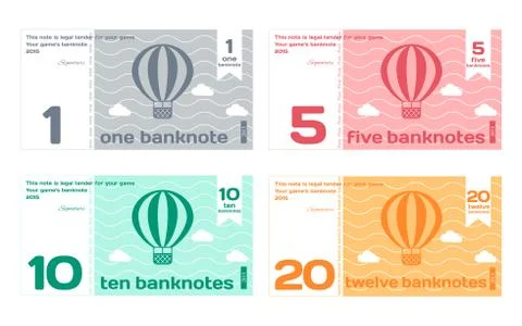 Vector Abstract Cute Color Banknote Templates Set Stock Illustration