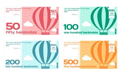 Vector Abstract Cute Color Banknotes Set Stock Illustration