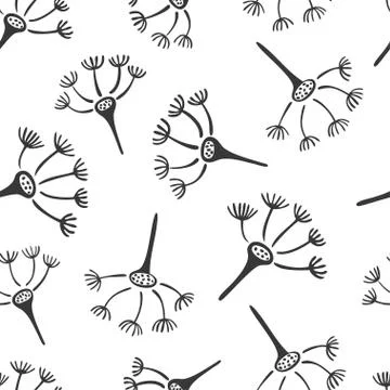 Vector abstract dandelion or umbelliferae flower seamless pattern. Black and Stock Illustration