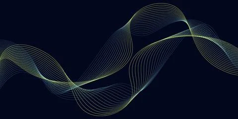 Vector abstract dark blue background with yellow blue line gradient wave Stock Illustration