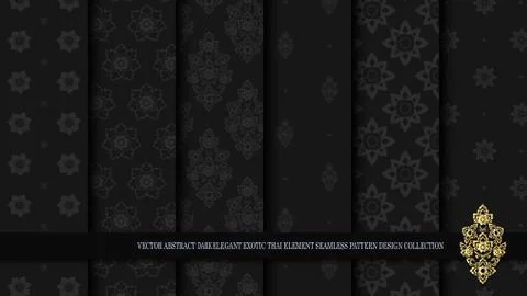 Vector abstract dark elegant exotic Thai seamless pattern design collection Stock Illustration