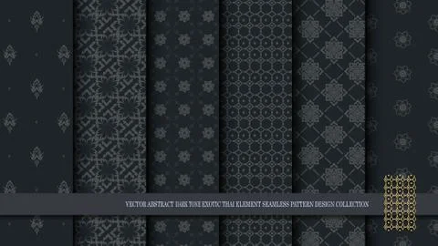 Vector abstract dark tone exotic Thai seamless pattern design collection Stock Illustration