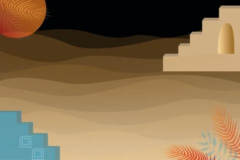 Vector, abstract desert background poster in minimalist style. East, Africa l Stock Illustration