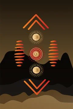 Vector, abstract desert  poster in minimalist style. East, Africa landscape m Stock Illustration