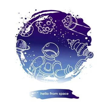 Vector abstract design. Hello from space. Futuristic art line doodle symbol i Stock Illustration