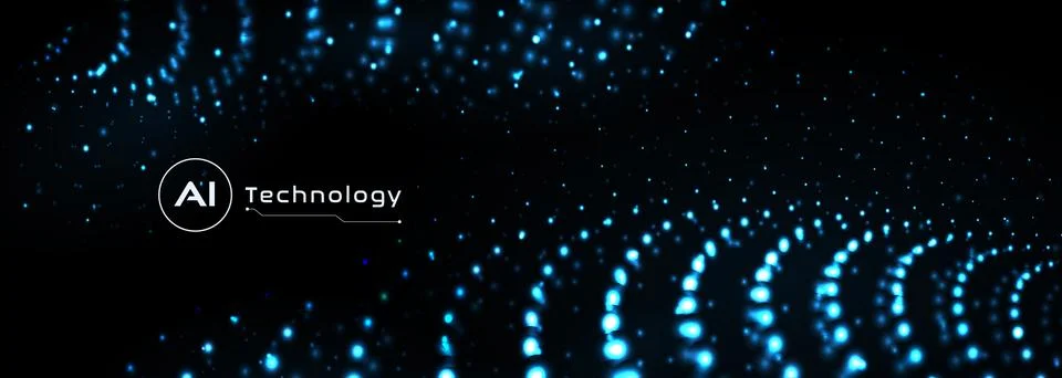 Vector abstract digital particle dot waves in dark blue colors isolated on black Stock Illustration