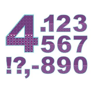 Vector abstract digits set with ornamental pattern. Cartoon signs Stock Illustration