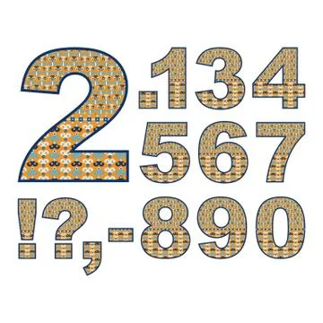 Vector abstract digits set with ornamental pattern. Cartoon signs Stock Illustration