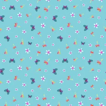 Vector abstract ditsy butterfly and flowers seamless pattern Stock Illustration