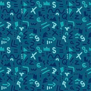 Vector abstract doodle lines seamless pattern. Hand drawn background in turqu イラスト素材