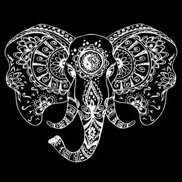 Vector abstract elephant in Indian style mehndi Stock Illustration