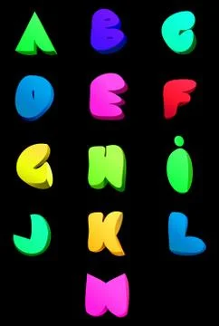 Vector abstract english alphabet. Comic style A-M Stock Illustration