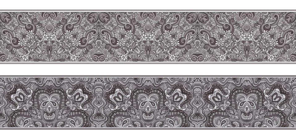 Vector abstract ethnic hand drawn border set Stock Illustration