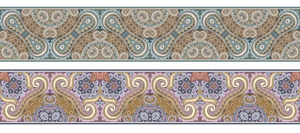 Vector abstract ethnic hand drawn border set Stock Illustration