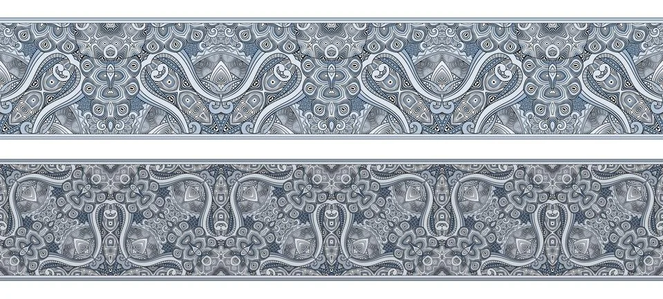Vector abstract ethnic hand drawn border set Stock Illustration