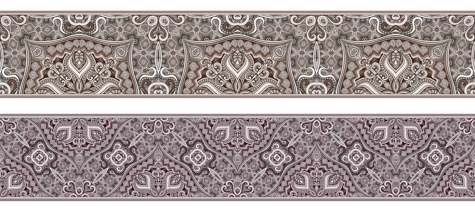Vector abstract ethnic hand drawn border set Stock Illustration