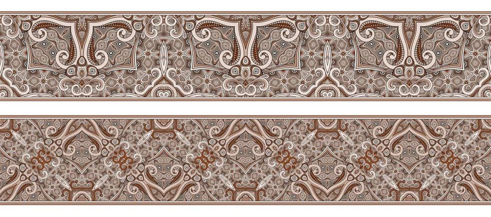 Vector abstract ethnic hand drawn border set Stock Illustration