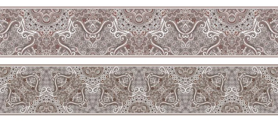 Vector abstract ethnic hand drawn border set Stock Illustration