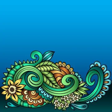 Vector abstract ethnic nature hand drawn ornamental colorful border Stock Illustration