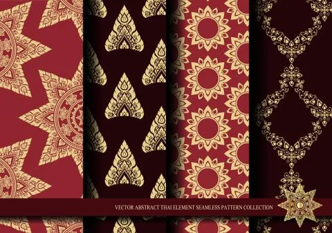 Vector abstract exotic Thai element seamless pattern collection design Stock Illustration