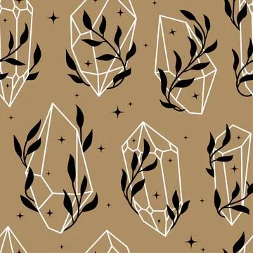 Vector abstract flat celestial floral crystals seamless pattern. Mystic minim Stock Illustration