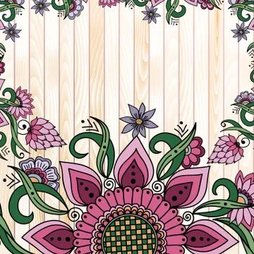 Vector abstract floral elements in Indian mehndi style on wooden background.  Illustrazione stock