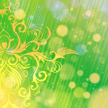 Vector abstract floral pattern on a green background with bokeh. Magical fa.. Illustrazione stock