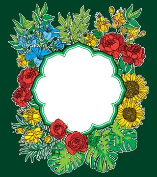 Vector abstract flower frame with text place Stock Illustration