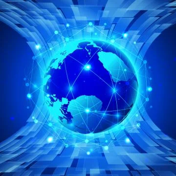 Vector Abstract futuristic Global Network, computer technology dark blue colo Stock Illustration