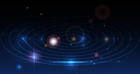 Vector abstract Galaxy background with mesh lines and bright glitter. Stock Illustration