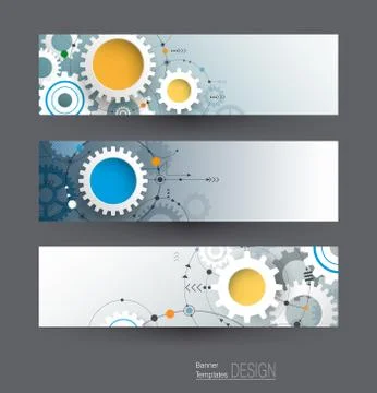 Vector abstract gear wheel and circuit board, banners set Stock Illustration
