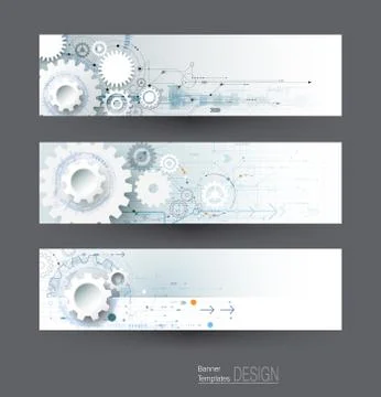 Vector abstract gear wheel and circuit board, banners set Stock Illustration