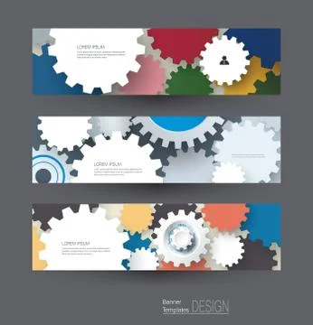Vector abstract gear wheel, banners set Stock Illustration