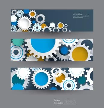 Vector abstract gear wheel, banners set Stock Illustration