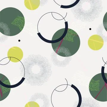 Vector abstract geometric and brush shapes seamless repeat pattern. Stock Illustration