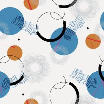 Vector abstract geometric and brush shapes seamless repeat pattern. Illustrazione stock