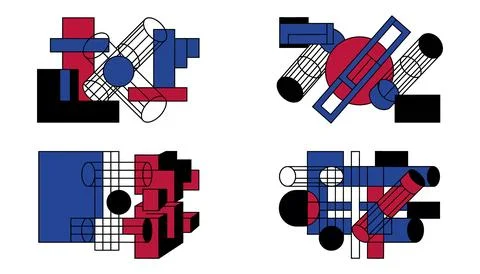 Vector of Abstract geometric mechanical robots in vibrant colors Stock Illustration