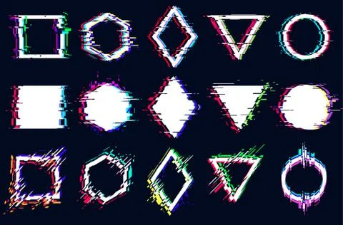 Vector abstract geometric shapes with glitch effect, digital defect, frame di Illustrazione stock