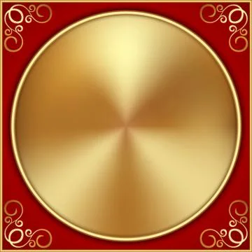 Vector abstract gold circle on red background with ornament Stock Illustration