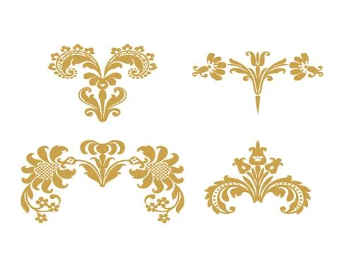 Vector abstract gold set flowers elements design isolated イラスト素材