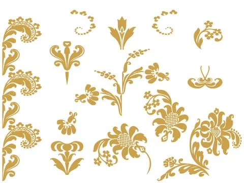 Vector abstract gold set flowers elements design isolated 库存插图